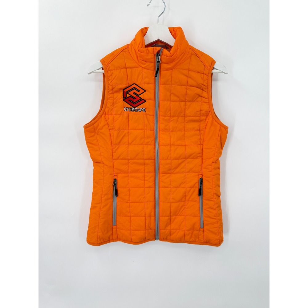 Cutter & Buck Vest Womens S Orange CB WeatherTec Quilted Puffer Citiscape Logo